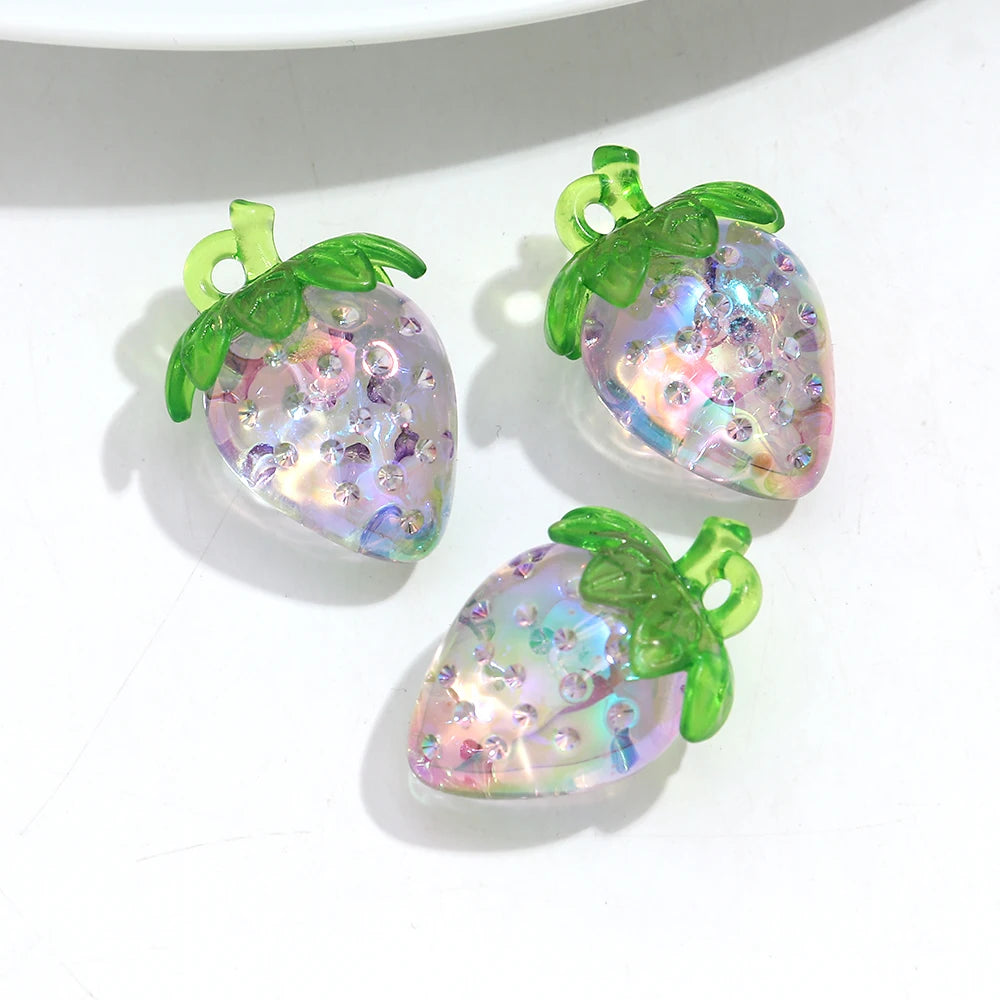 10pcs Transparent Strawberry Acrylic Charms for DIY Jewelry & Accessories