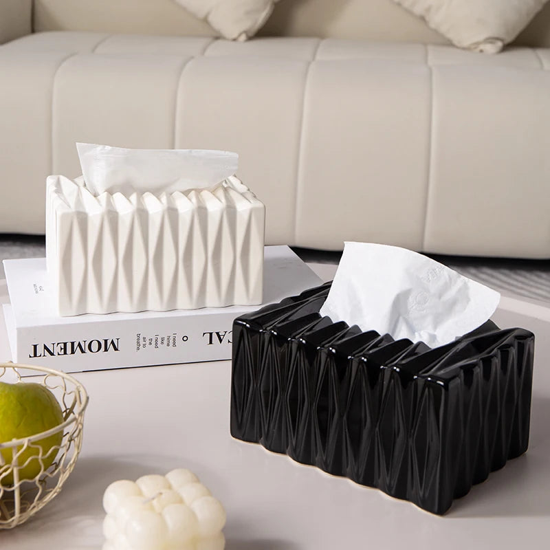 European Style Ceramic Tissue Box Holder Black & White Home Decor