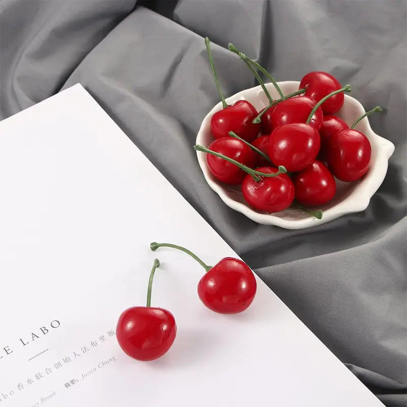 Artificial Cherry Decor Set - Lifelike Red & Black Faux Fruit for Home & Party