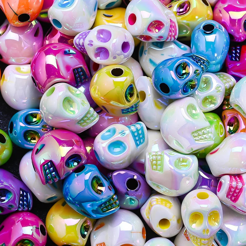 10pcs Colored 3D Skull Beads Acrylic Skull Jewelry Making Supplies Halloween Craft