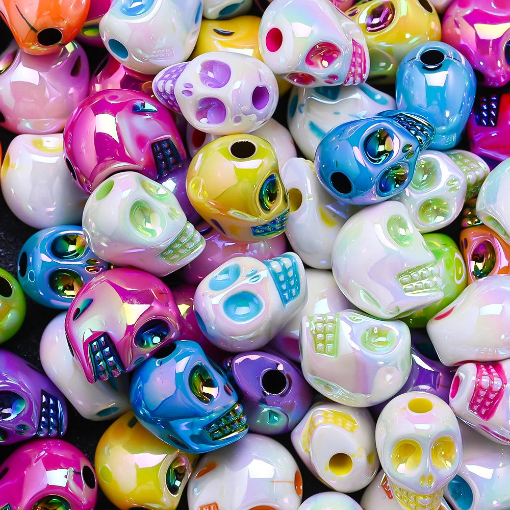 10pcs Colored 3D Skull Beads Acrylic Skull Jewelry Making Supplies Halloween Craft