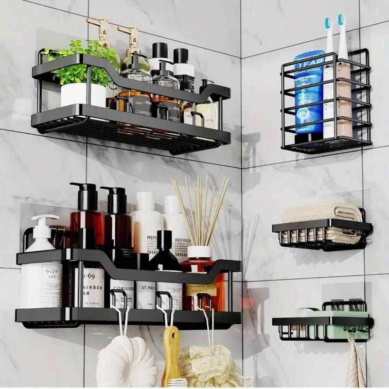 Adhesive Shower Organizer Set - Rustproof Stainless Steel Bathroom & Kitchen Storage Caddy