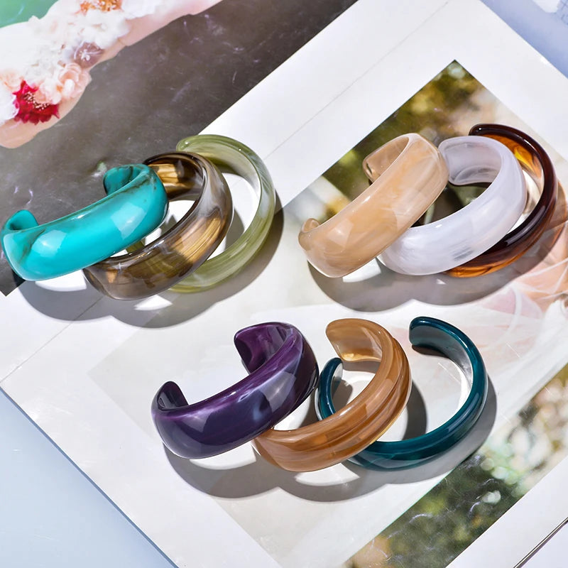 Vintage Open Wide Cuff Bracelet for Women Geometric Acrylic Jewelry