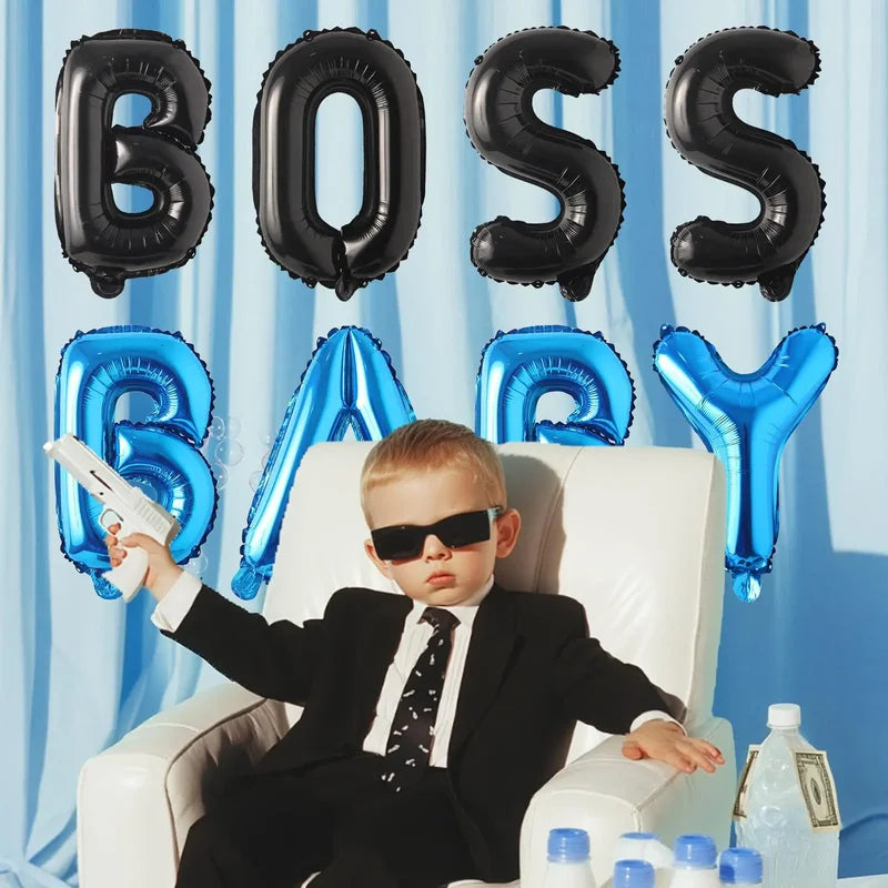 Blue Black Baby Letter Balloon Banner for Boy Party and Baby Shower