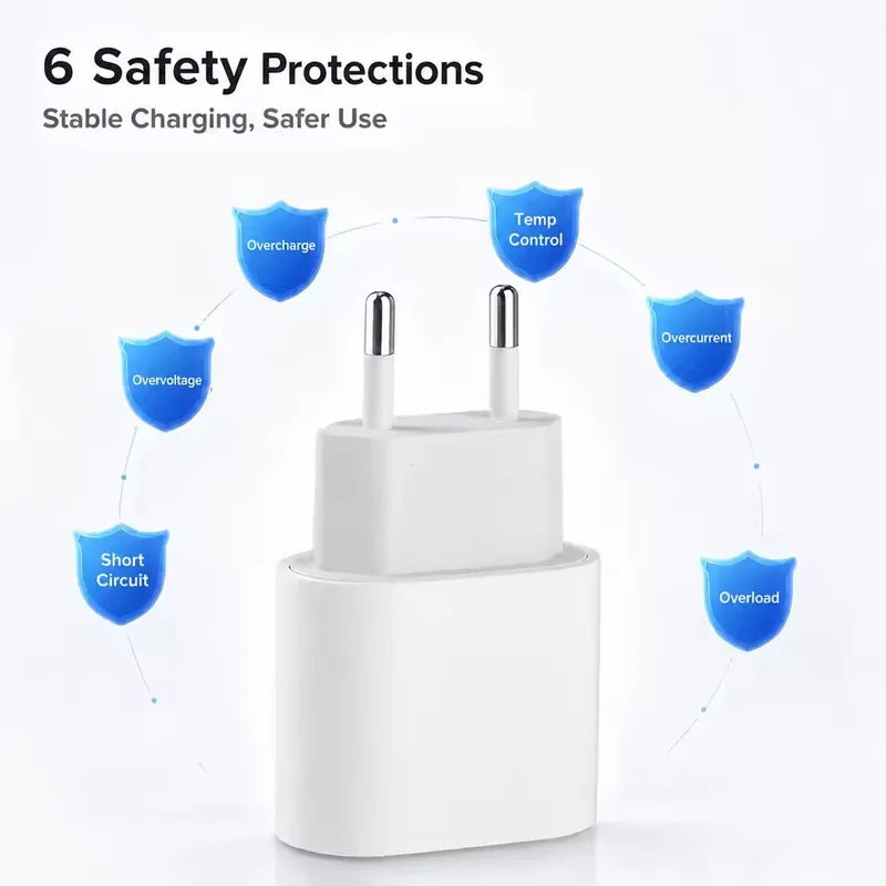 20W Fast USB-C Charger for iPhone iPad AirPods EU Plug Adapter