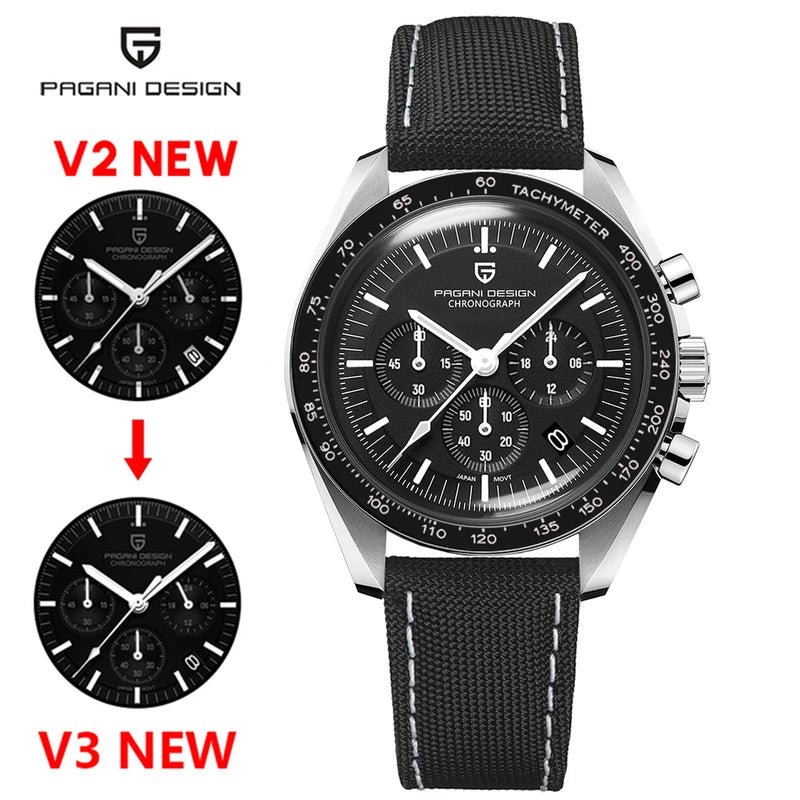Luxury Quartz Moon Watch for Men with Luminous Dial Waterproof 100m