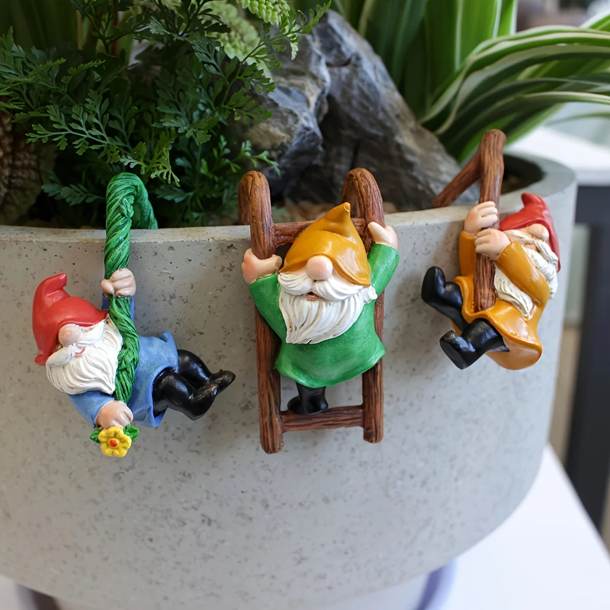 Mini Gnome Climbing Statues Set for Garden & Home Decor - Resin Fairy Figurines