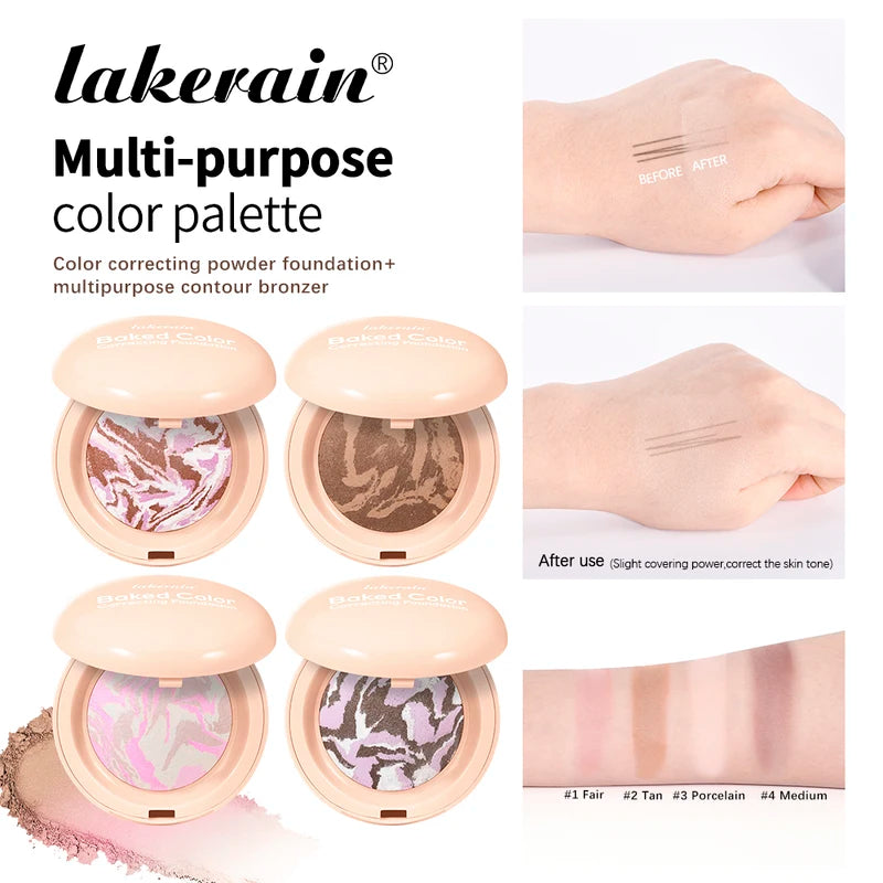 Matte Baked Color Correcting Foundation & Pressed Powder Compact - Long Lasting & Oil Control