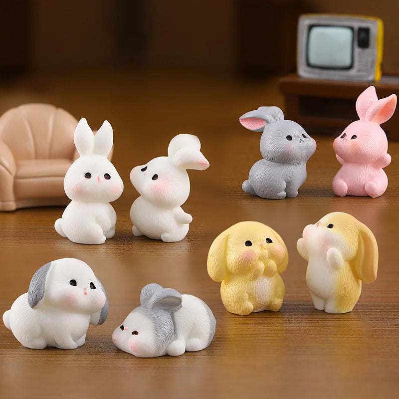 Easter Rabbit Figurine Set - Cute DIY Home Decor for Fairy Garden & Miniature Displays