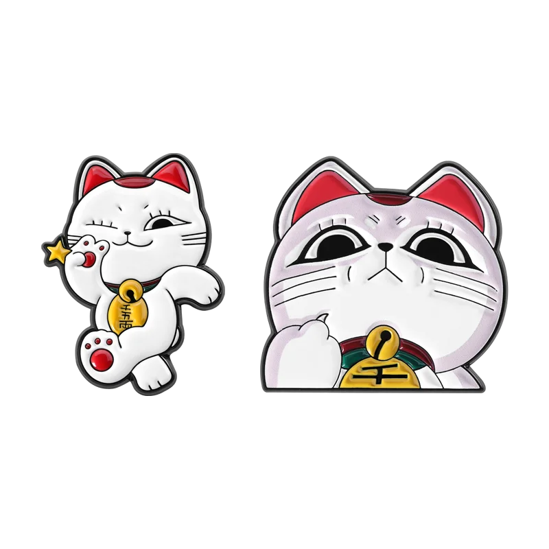 Anime Cat Enamel Pin with Hair Dryer & Lucky Middle Finger Brooch - Gift Jewelry
