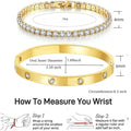 2-Piece Gold Plated Tennis Bracelets for Women - Dainty Love Bangle Set with Cubic Zirconia