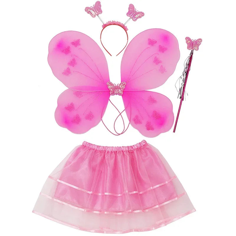 Kids Fairy Princess Costume Set with Butterfly Wings, Magic Wand & Headband for Halloween & Parties