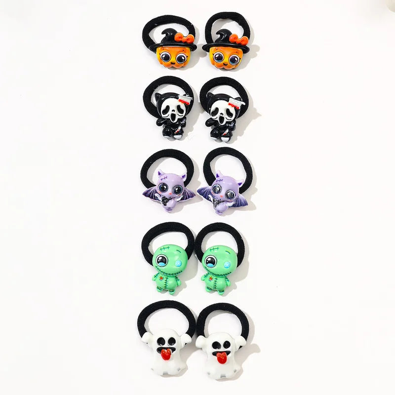 Halloween Themed Hair Ties Pack - Ghost Bat Pumpkin Cute Girls Gift Set