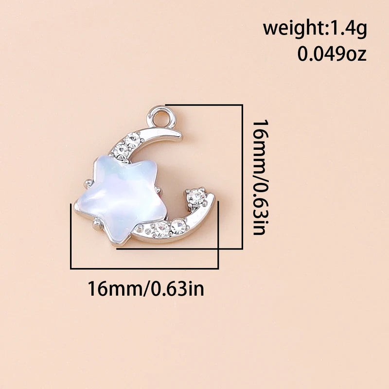Crystal Star Moon Charms Pendants for Jewelry Making - Mix of 5 Pieces