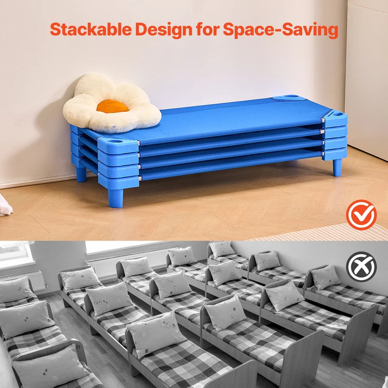 Stackable Toddler Nap Cots Pack of 4/6 Portable Kids Bed for Preschool & Daycare