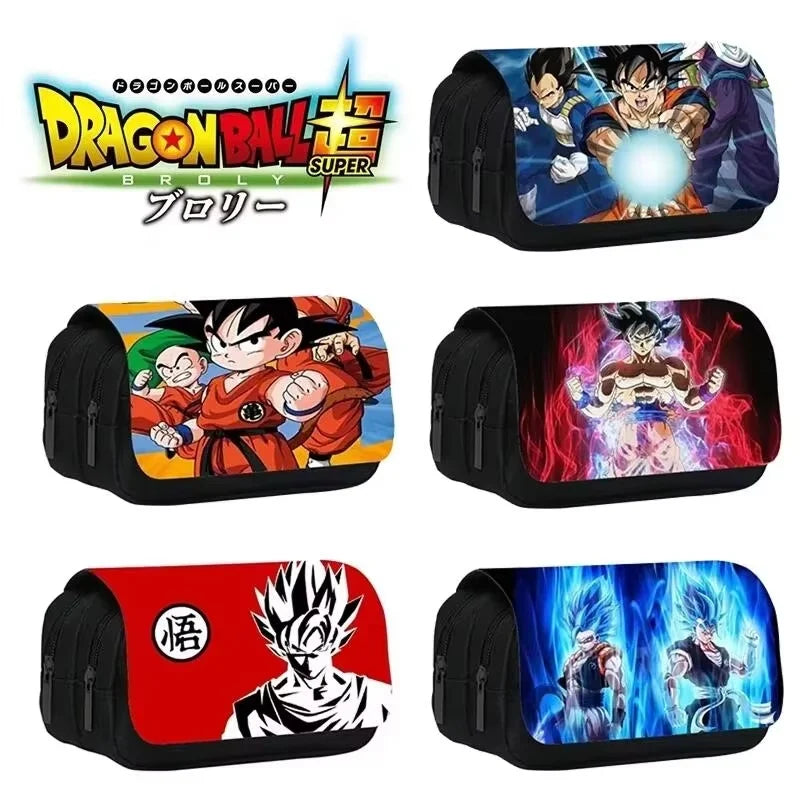 Large Capacity Nylon Anime Pencil Case with Dragon Ball Z Goku & Vegeta Design for Students