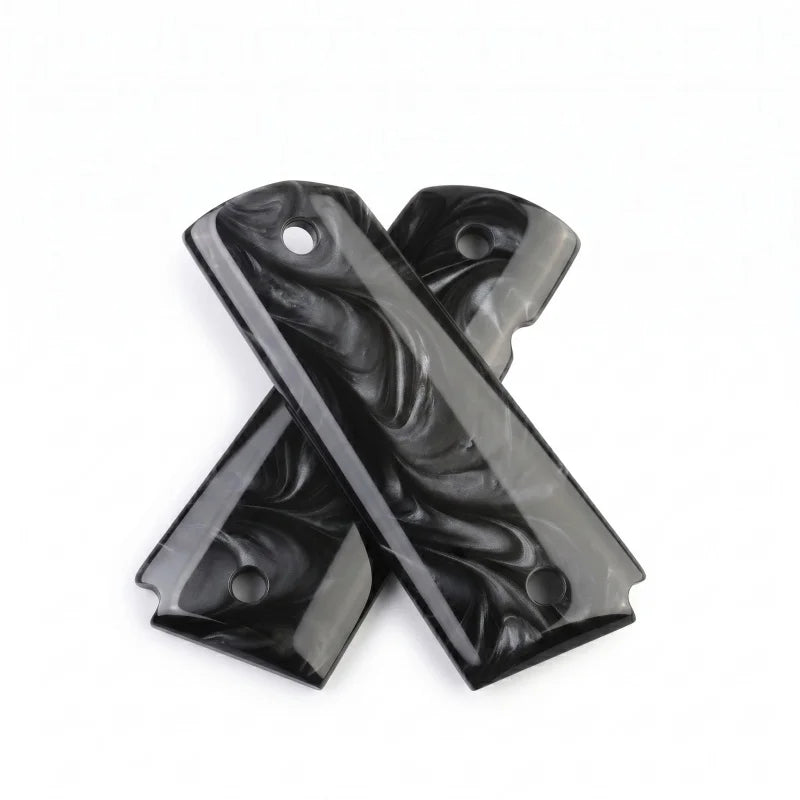 Full Size 1911 Grips Polished White and Black Pearl Pistol Handles Set