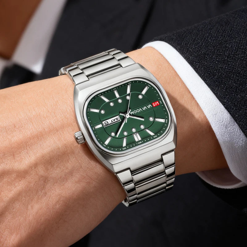 Men's 40mm Square Stainless Steel Quartz Watch - Waterproof Business & Sport Style