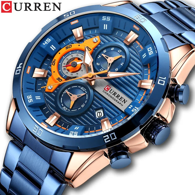 Men's Stainless Steel Watch with Luminous Dial and Chronograph - Unisex Fashion Timepiece