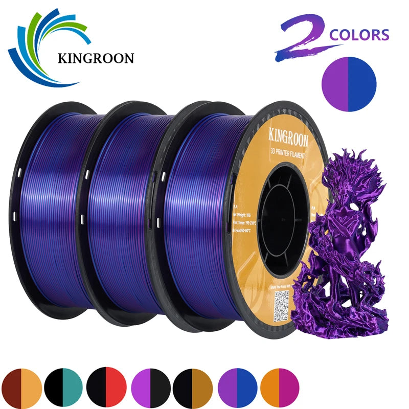 Dual-Color Silk PLA Filament 1.75mm for 3D Printing - 3kg Pack
