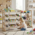Kids Toy Storage Organizer with 12 Bins & 3 Shelves - Wooden Bookshelf for Playroom & Nursery