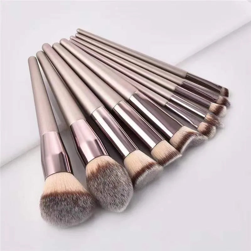 10-Piece Makeup Brush Set with Champagne Gold Handles - Vegan, Cruelty-Free Face & Eye Tools