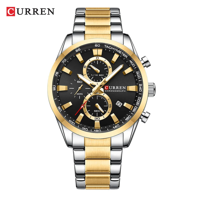 CURREN Quartz Chronograph Sport Watch for Men - Stainless Steel Band, Multifunction Dial