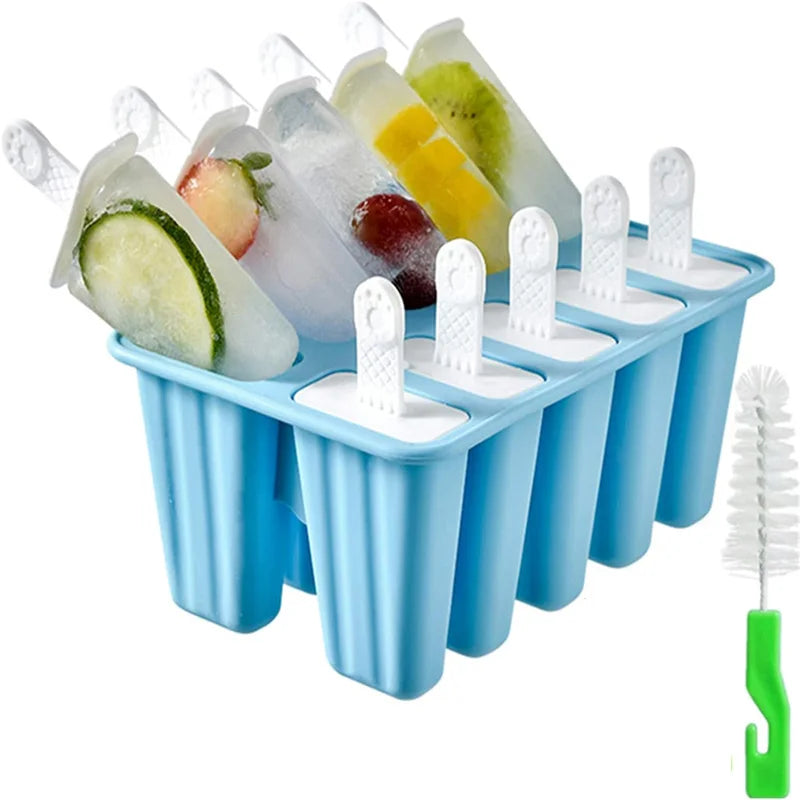 Silicone Ice Pop Molds Set - 10 Pieces BPA-Free Reusable Freezer & Oven Safe