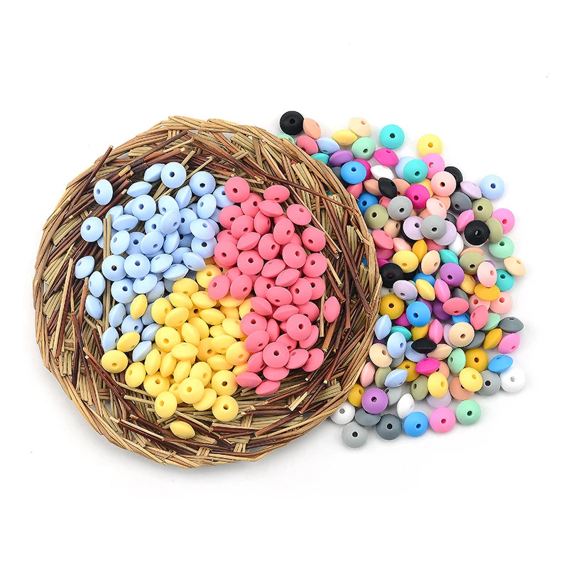 Silicone Lentil Beads 12mm 20pcs for DIY Jewelry Making - Safe, BPA Free