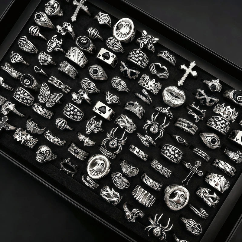 Vintage Gothic Punk Skull Butterfly Ring Set for Women and Men - Retro Jewelry Party Gift