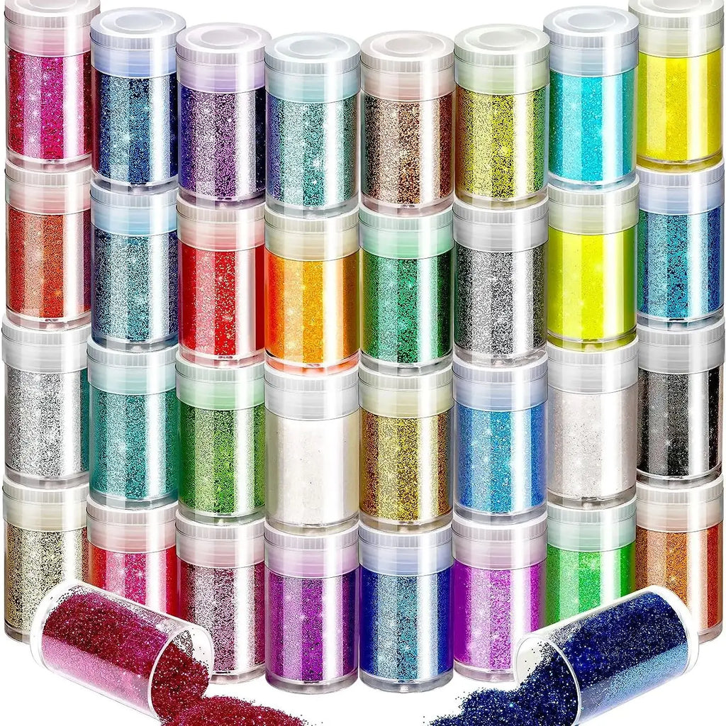 Sparkly Fine Glitter for Crafts & Nails - 32 Colors Rainbow Body & Face Glitter Powder