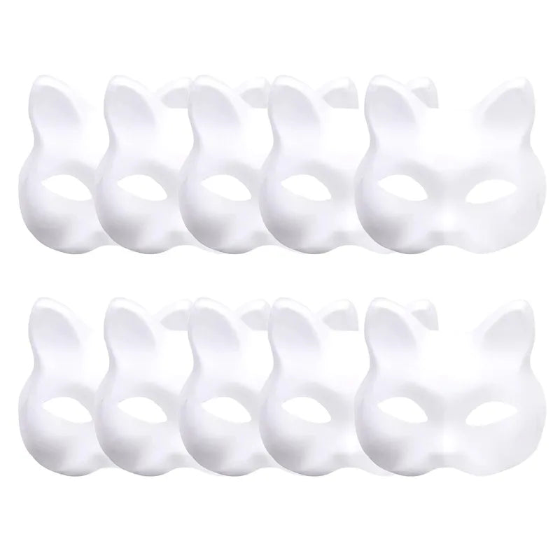White Plastic Cat Mask for Role-Playing and Costume Parties, DIY Mask