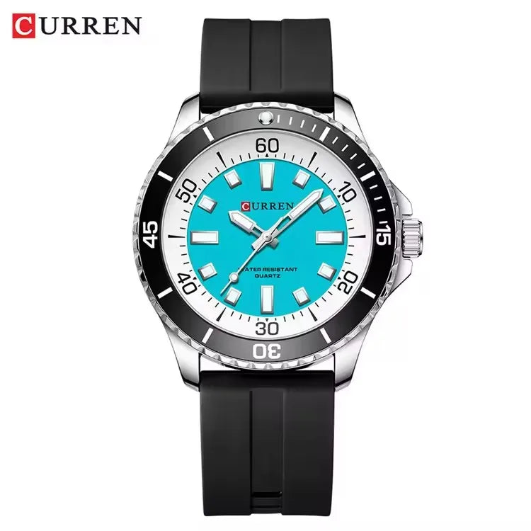 Men's Waterproof Sport Quartz Watch with Large Dial & Luminous Silicone Strap