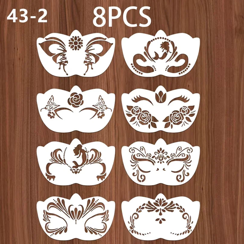 8pcs Face Skeleton Painting Stencil Mask Set for Kids DIY Costume & Party Makeup