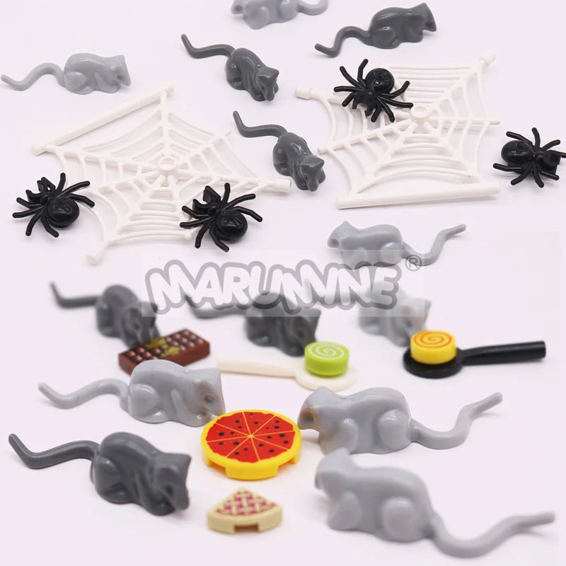 Halloween MOC Building Blocks Accessories Set - Bricks, Pumpkins, Bats, Snakes, Street Lamp