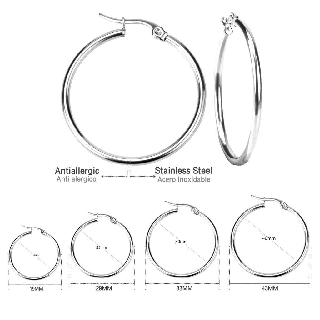 Stainless Steel Hoop Earrings for Women Men Large Small Circle Jewelry - Gold Color