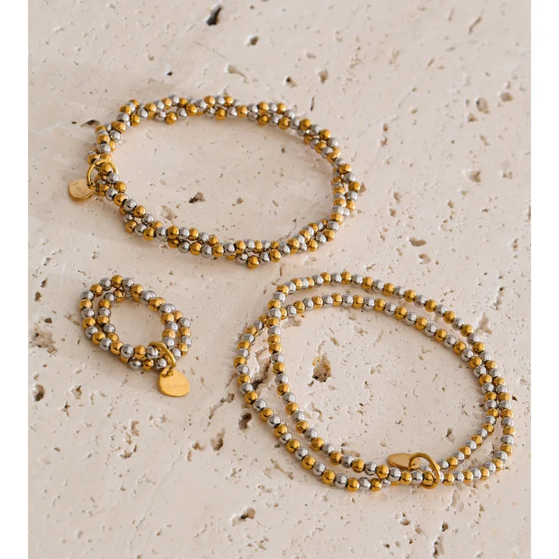 Handmade Beads Jewelry Elastic Bracelet Ring Set Waterproof Summer Fashion