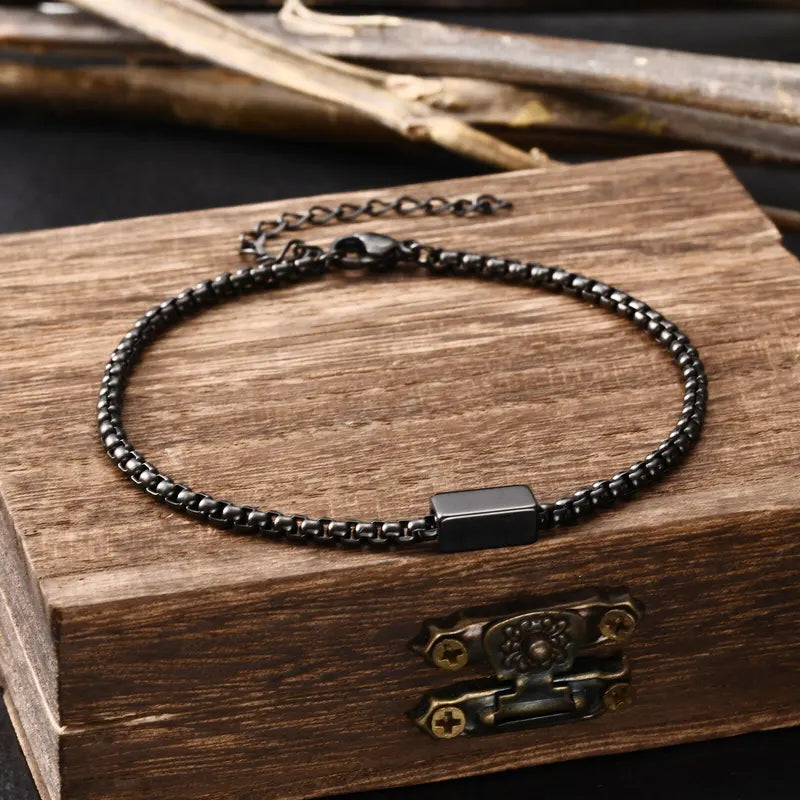 Stainless Steel Box Chain Bracelets for Men Teens Geometric Square Tube Charm Jewelry