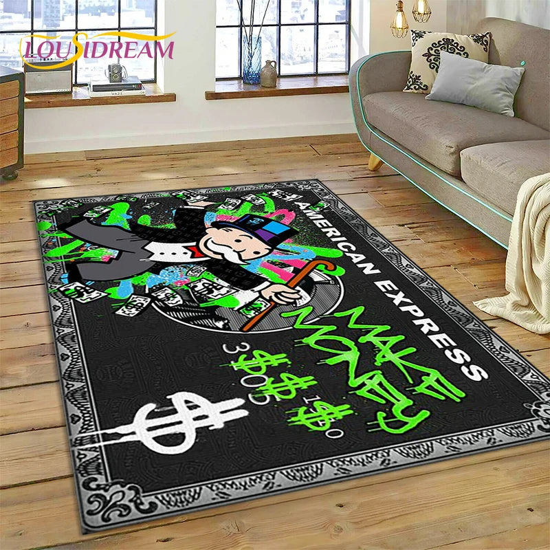 Game Dollar Monopoly Cartoon Money Rug Carpet for Living Room & Bedroom