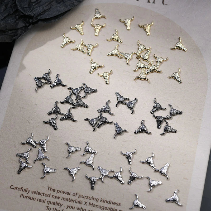 30 Pcs Western Cowboy Nail Charms Halloween Bull Head Nail Art Decorations