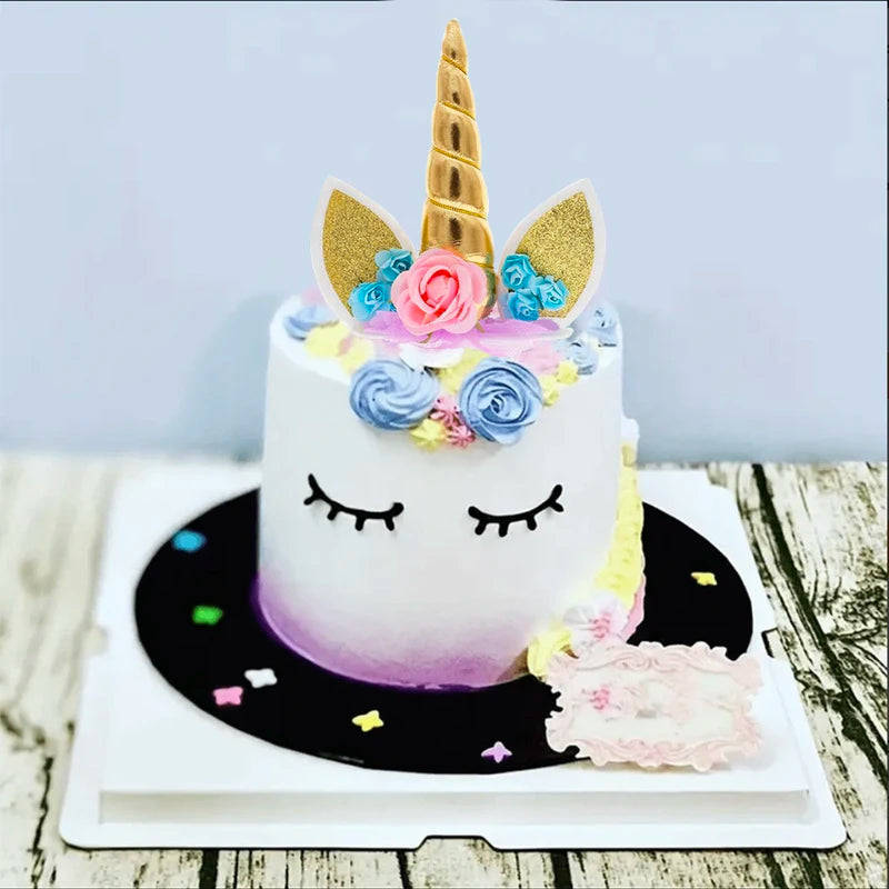 Unicorn Cake Topper with Eyelashes - Birthday Party Cake Decoration Supplies