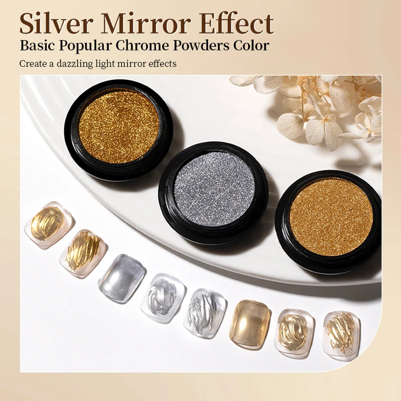 Mirror Powder for Nails - Metallic Chrome Holographic Nail Art Glitter Set