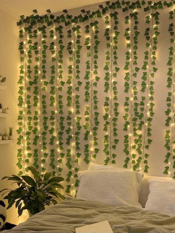 Artificial Green Leaf Vine with Lights - Outdoor Wall & Garden Decor, Fairy Vine for Weddings & Parties