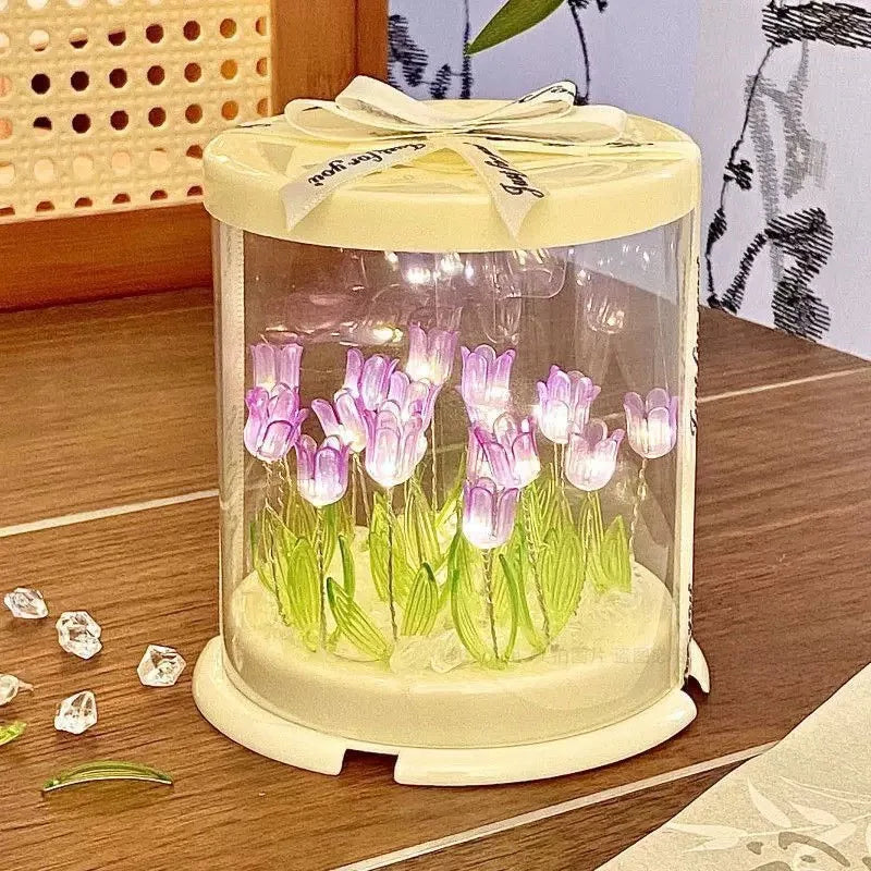 DIY Tulip Flower Sea Cake Box Night Light Lamp Decor - Handmade Bedroom Gift