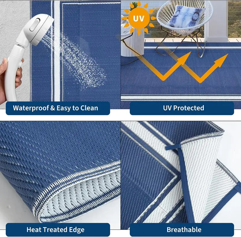 Outdoor Reversible Rug Carpet Waterproof Fluffy Kids Play Mat - 8x10/9x12 ft