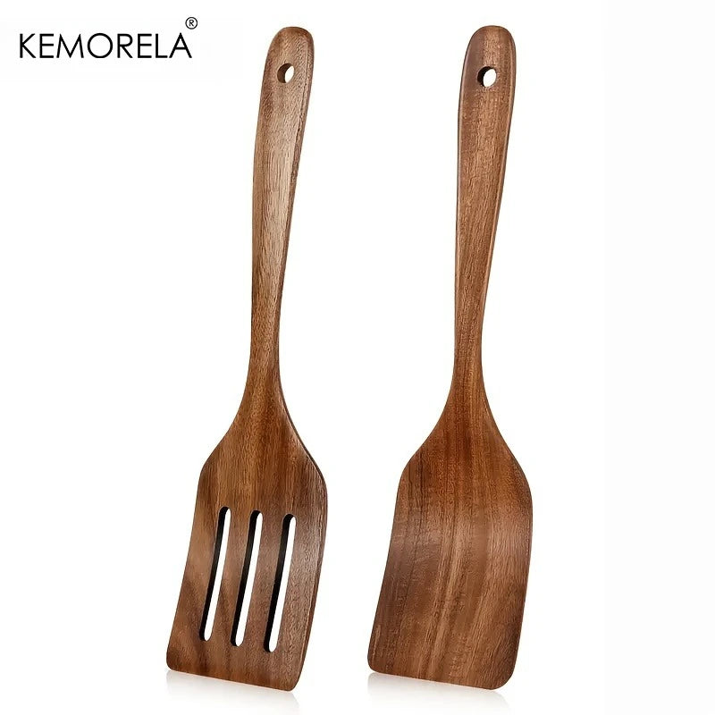 Wooden Cooking Spatula Set - Natural Non-Scratch Kitchen Utensils for Baking & Flipping