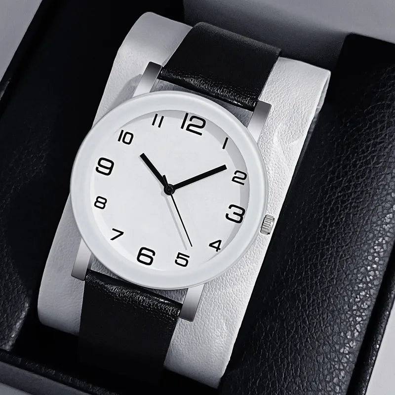 Luxury Men’s Quartz Leather Watch with Round Dial - Casual Business Wristwatch