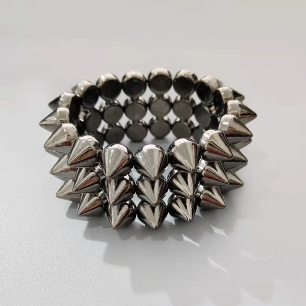 Multilayer Spike Punk Bracelet Wide Band Gothic Jewelry Accessories