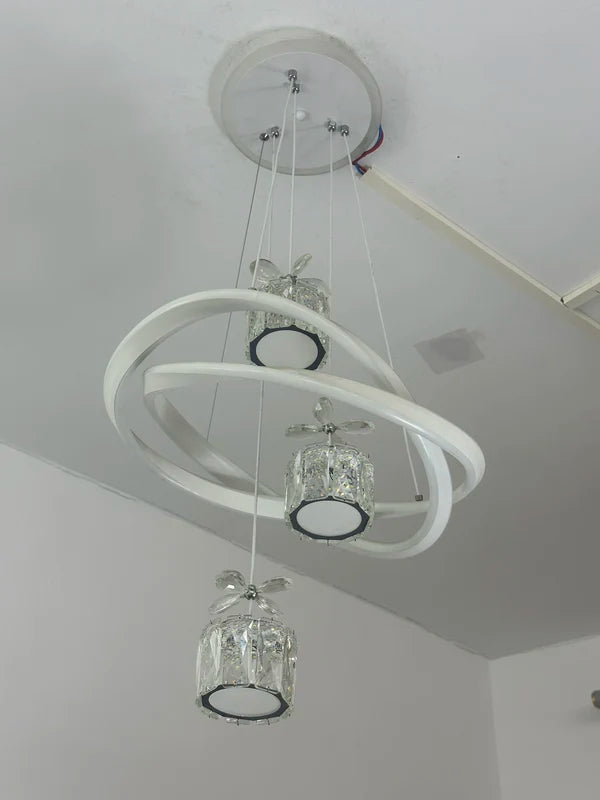 LED Pendant Light with Crystal Shade & Adjustable Colors - Modern Ceiling Fixture