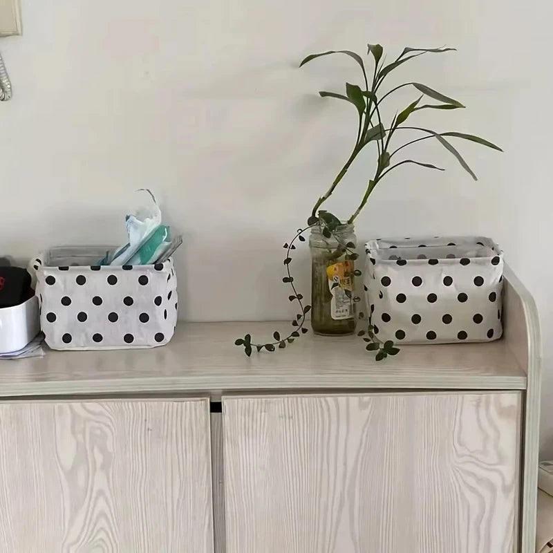 Black & White Polka Dots Storage Box with Handle - Modern Fabric Organizer